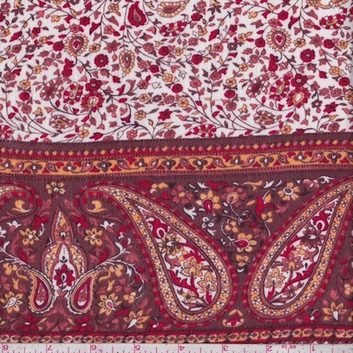 Rust Brown Paisley/Floral Stripe Crinkled Gauze
