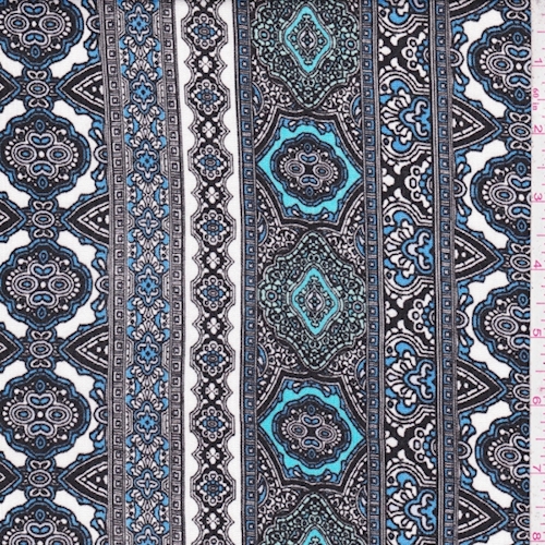 Black/Royal/White Medallion Stripe Crinkled Gauze