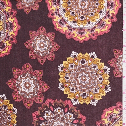 Wine/Ochre/Salmon Mandala Crinkled Gauze