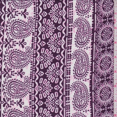 Dark Plum/White Paisley/Medallion Stripe Crinkled Gauze