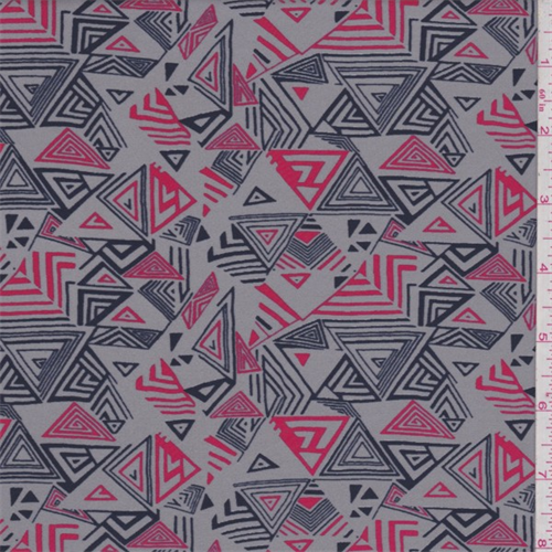 *1 3/8 YD PC--Grey/Navy/Red Triangle Print Swimwear