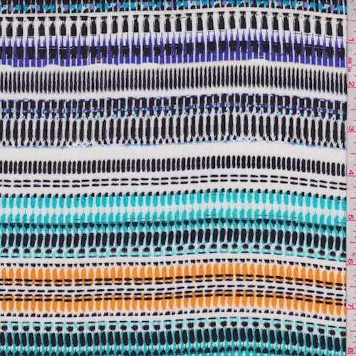 White/Violet/Turquoise Wicker Stripe Crinkled Gauze