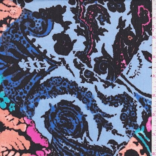 Periwinkle Multi Floral Damask Crinkled Gauze