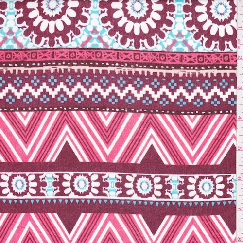 Maroon/Turquoise Southwest Stripe Crinkled Gauze