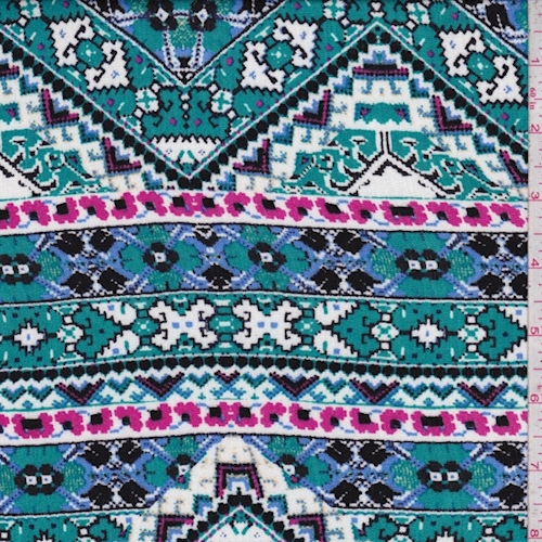 Teal/Periwinkle Mosaic Chevron Crinkled Gauze