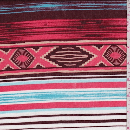 Coral/Wine Aztec Striped Block Crinkled Gauze