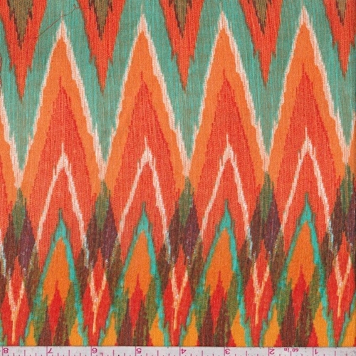 Tangerine/Jade Flamestitch Crinkled Gauze