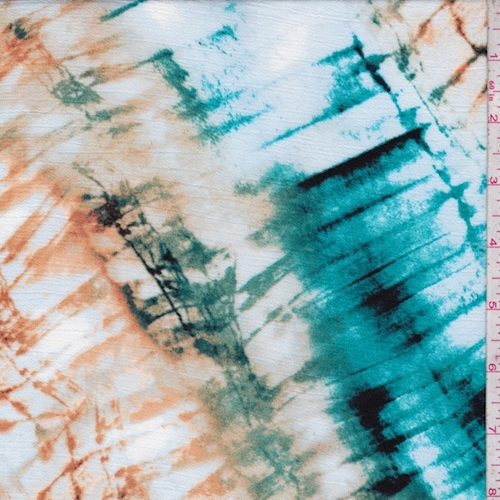 White/Teal/Apricot "Tie Dye" Crinkled Gauze