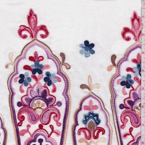 White/Red Multi Embroidered Moroccan Rayon Challis