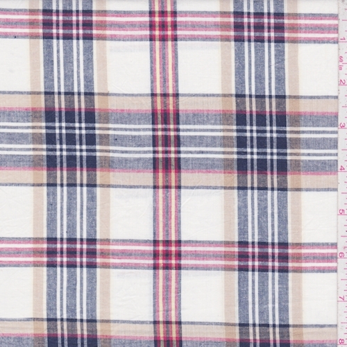 Ivory/Navy/Tan Plaid Shirting