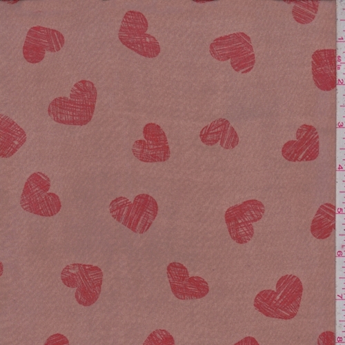 Light Brown/Brick Red Heart Georgette Chiffon