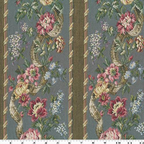 Rainy Blue/Pink/Multi Floral Stripe Tapestry Decor Fabric