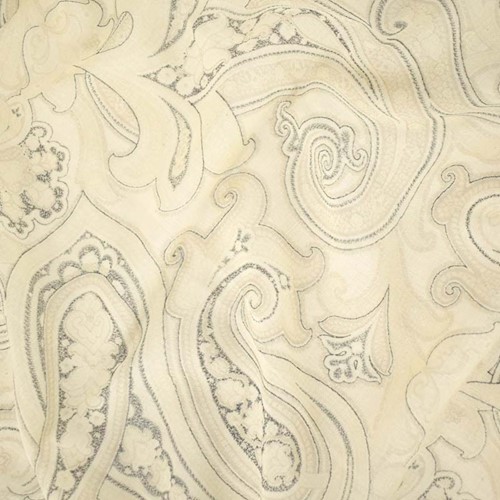 Ivory/Blue Paisley Printed Wool Voile Decorating Fabric DFW60146