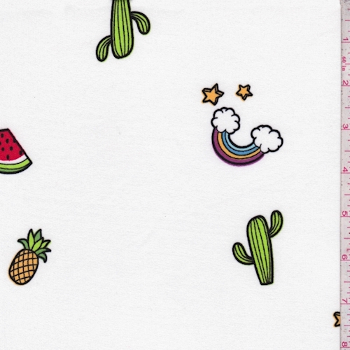 White Rainbow/Fruit Double Brushed Jersey Knit