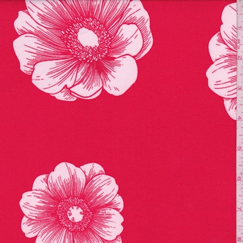 Cherry Red/White Floral Bloom Double Brushed Jersey Knit