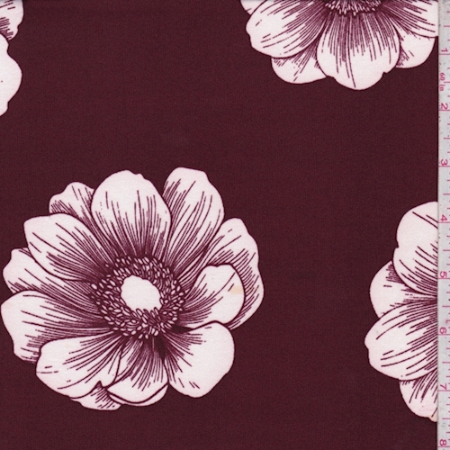 Maroon/White Floral Bloom Double Brushed Jersey Knit