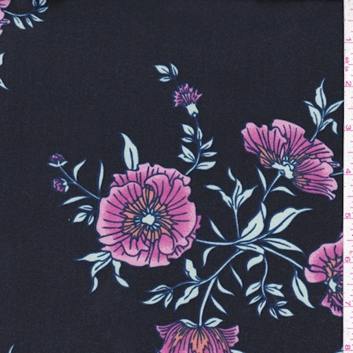 Black/Mulberry Cosmo Floral Double Brushed Jersey Knit