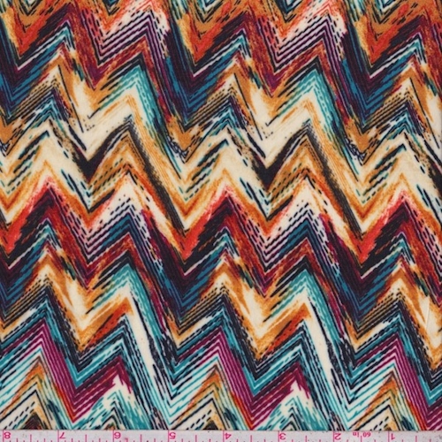 Buff/Brick/Teal Flamestitch Rayon Challis
