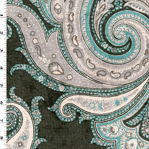 *8 3/4 YD PC -- Teal/Gray/Multi P Kaufmann Paisley Printed Chenille Decorating Fabric