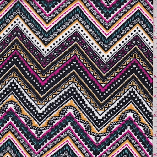 Black/Fuchsia/Gold Zig Zag Rayon Challis