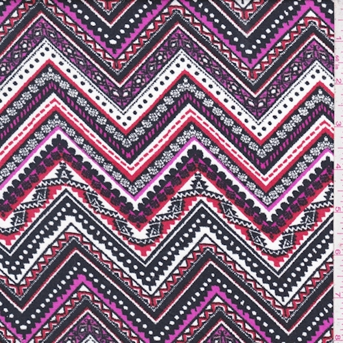 Black/Magenta/Red Zig Zag Rayon Challis