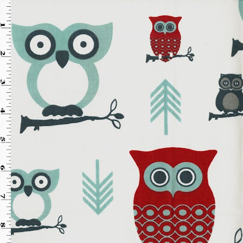 Red/Teal/Multi Premier Owl Printed Twill Decorating Fabric DFW60317