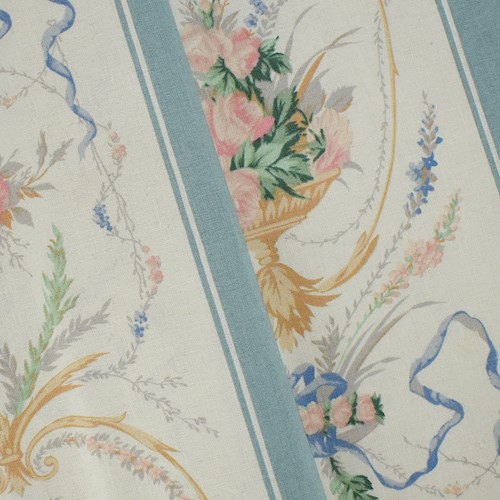 Dusty Teal/Multi Floral Stripe Printed Woven Drapery Fabric DFW60158