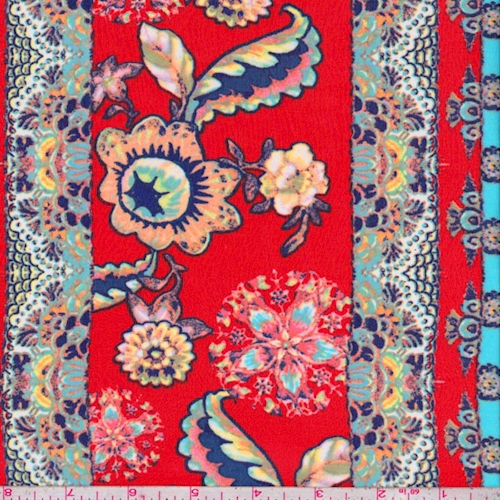 Red/Turquoise Floral Stripe Georgette