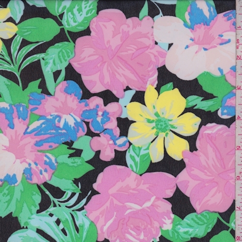 Black Neon Multi Tropical Floral Georgette