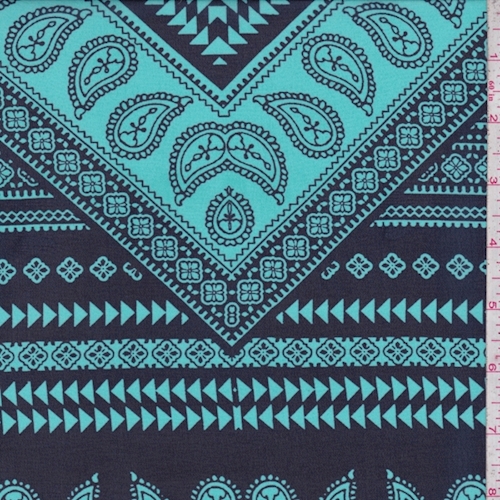 Dark Turquoise/Navy Paisley Chevron Georgette