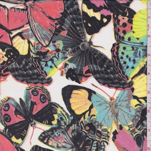 White/Salmon/Black Butterfly Georgette
