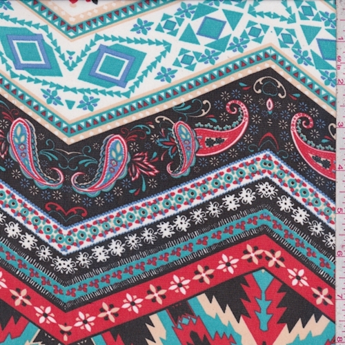 Black/Red/Turquoise Deco Chevron Georgette