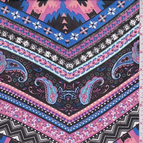 Black/Fuchsia/Violet Deco Chevron Georgette