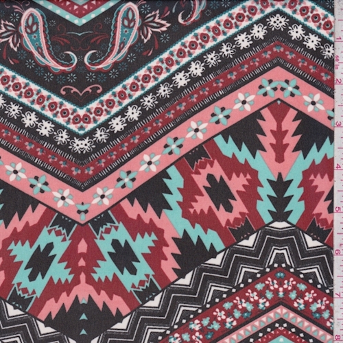 Black/Clay/Turquoise Deco Chevron Georgette