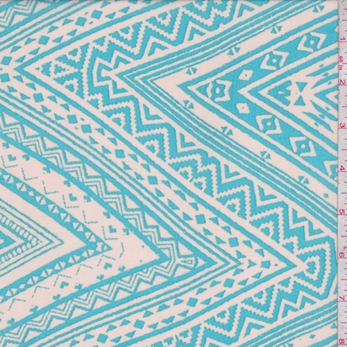 Ecru/Turquoise Aztec Zig Zag Georgette