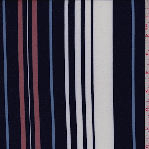 Navy/White/Mauve Stripe Double Brushed Jersey Knit