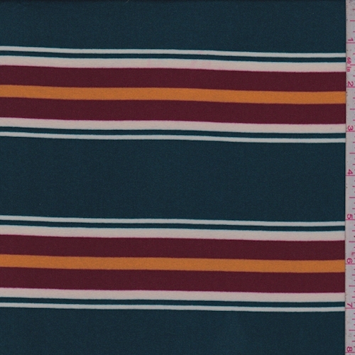 Spruce/Wine/Gold Stripe Double Brushed Jersey Knit