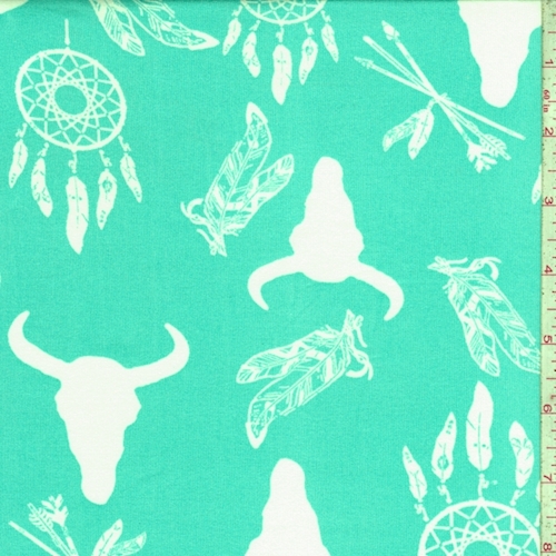 Pale Turquoise/White Dream Catcher Double Brushed Jersey Knit