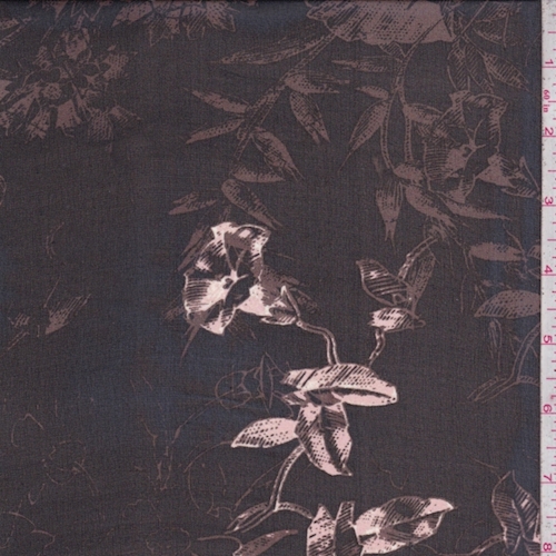 Black/Mocha/Beige Sketch Floral Silk Chiffon