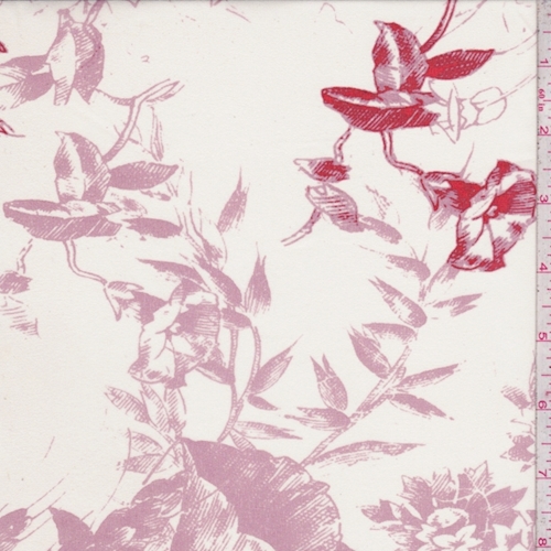 Pearl/Dusty Mauve Sketch Floral Silk Chiffon