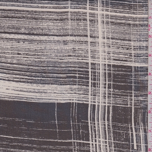 Smoke/Black Brush Stroke Plaid Silk Chiffon