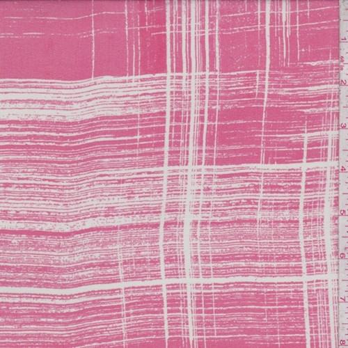 Dark Pink/Off White Brush Stroke Plaid Silk Chiffon