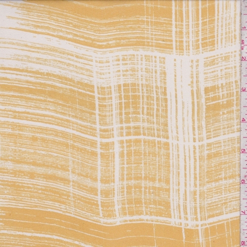 Mustard Gold/Off White Brush Stroke Plaid Silk Chiffon