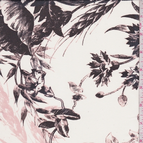 Pearl/Black/Blush Sketch Floral Silk Chiffon