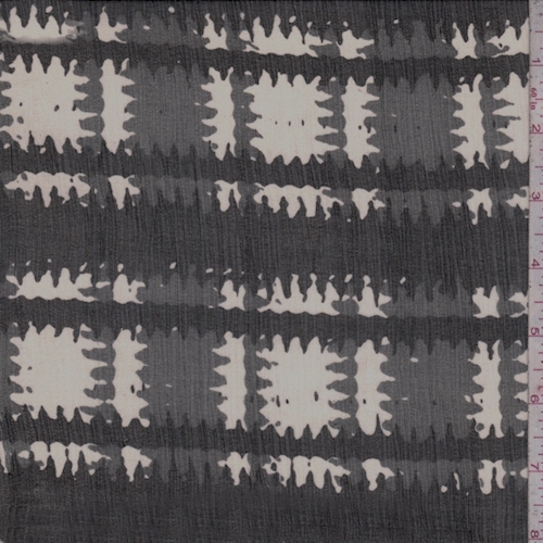 Ivory/Charcoal Ruffle Plaid Crinkled Silk Chiffon