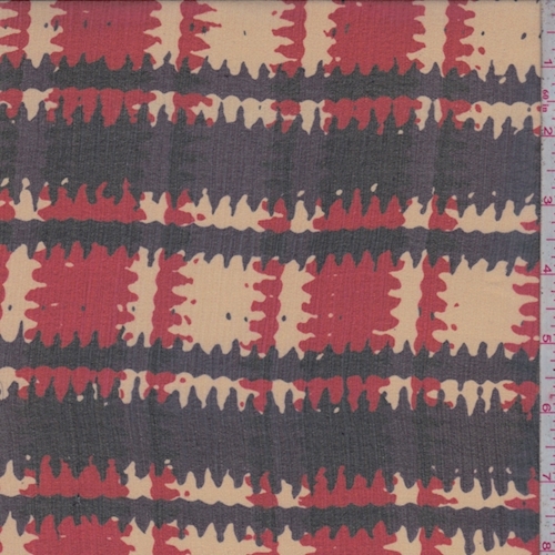 Red/Plum Ruffle Plaid Crinkled Silk Chiffon