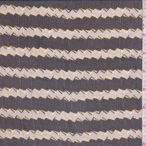 Grey/Black Small Zig Zag Stripe Crinkled Silk Chiffon