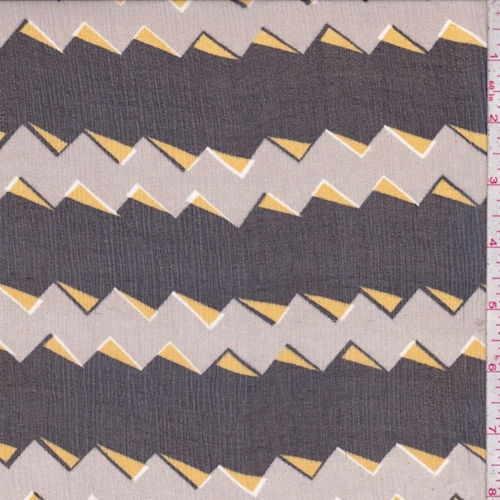 Grey/Black Zig Zag Stripe Crinkled Silk Chiffon