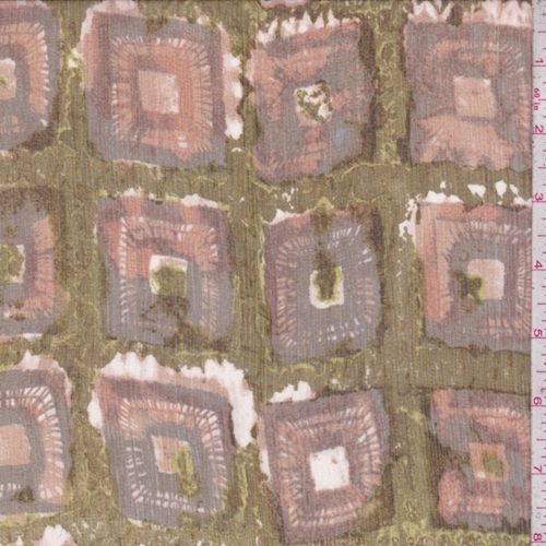 Army/Grey Batik Square Silk Crinkle Chiffon