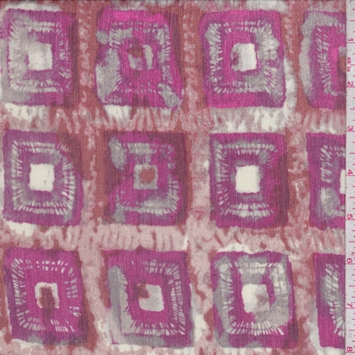 Fuchsia/Rust Batik Square Silk Crinkle Chiffon
